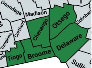 New York counties: Broome, Chenango, Delaware, Otsego, Tioga